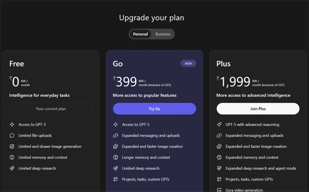 ChatGPT Go plan